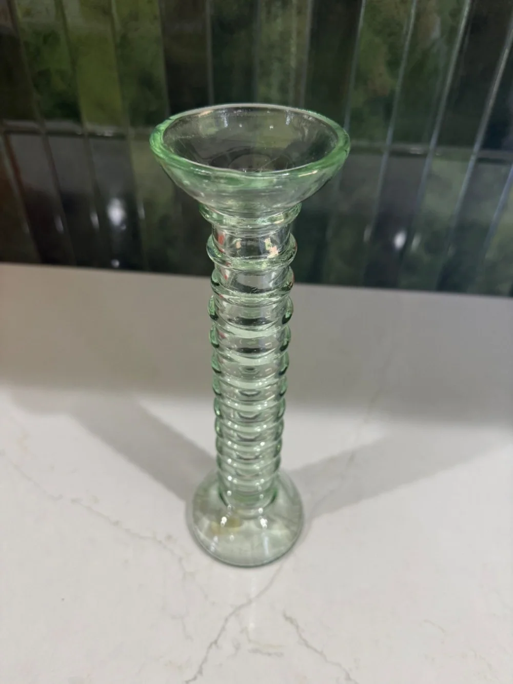 Vtg Spanish Glass Ribbed Pillar Candlestick
